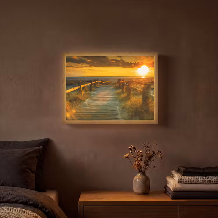 Lightbox - Wandlamp - Zon - Strand - Duin - Horizon - Gras - Pad - Oranje — 3