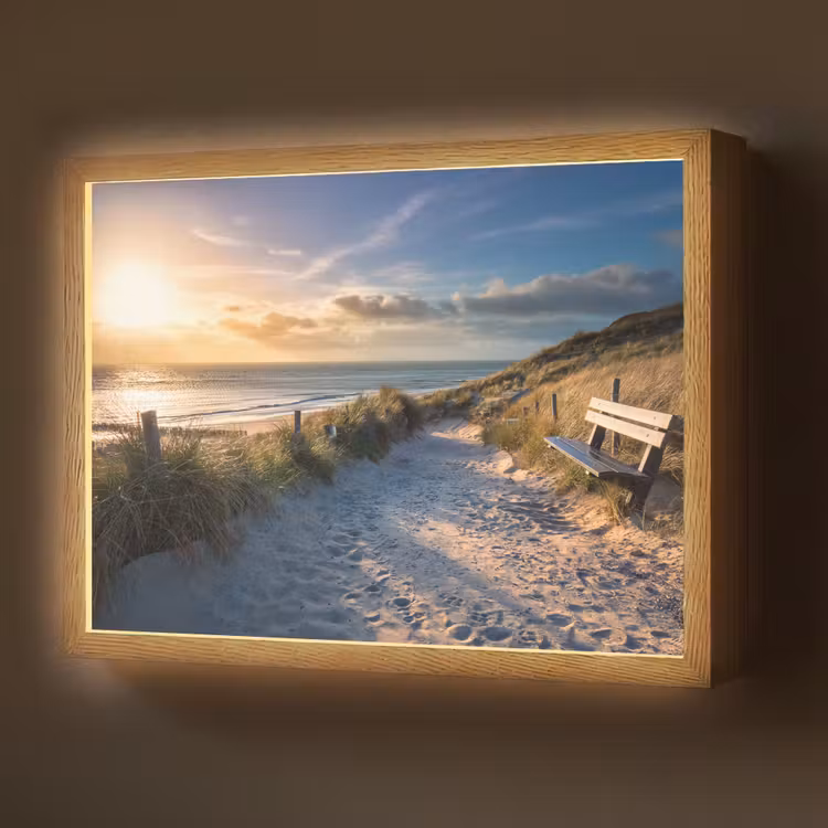 Lightbox - Wandlamp - Zonsondergang - Strand - Duin - Gras - Bank — 1