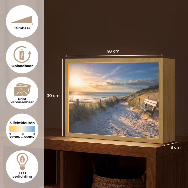Lightbox - Wandlamp - Zonsondergang - Strand - Duin - Gras - Bank — 10