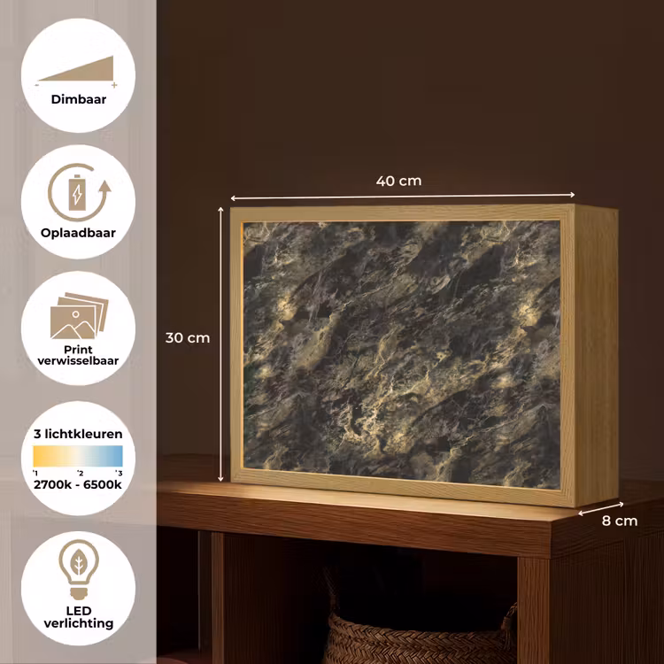 Lightbox - Wandlamp - Marmer - Zwart - Goud — 10