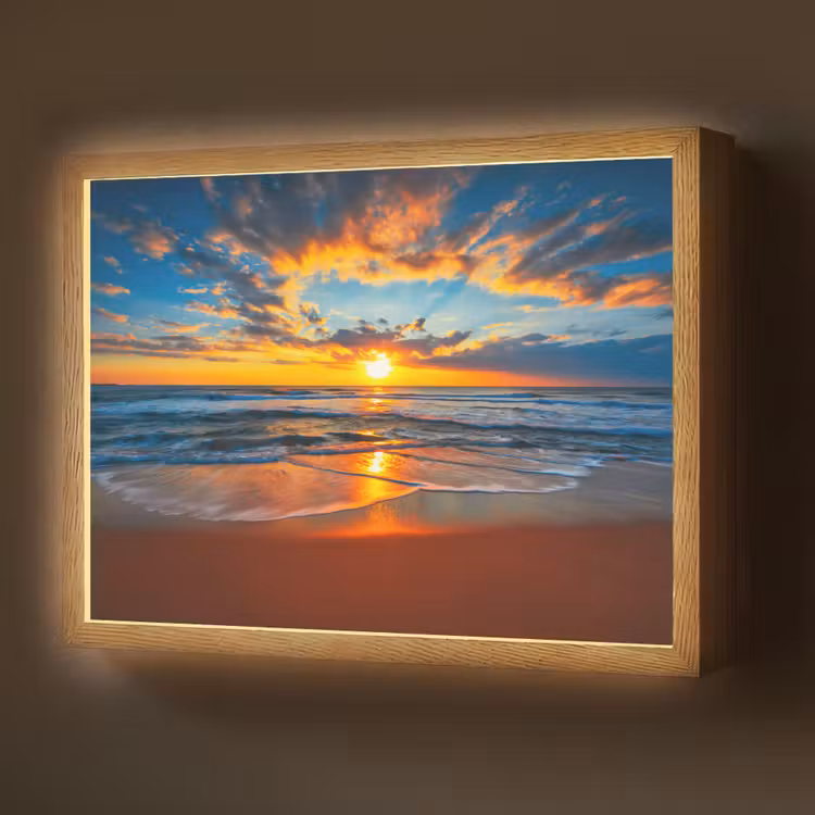 Lightbox - Wandlamp - Zee - Zonsondergang - Strand - Wolken - Oranje — 1