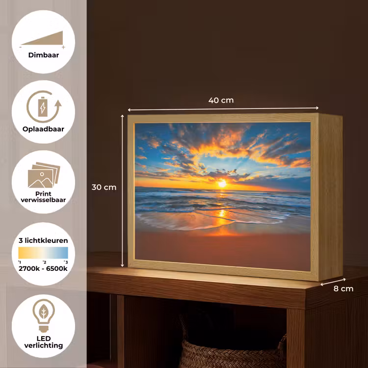 Lightbox - Wandlamp - Zee - Zonsondergang - Strand - Wolken - Oranje — 10