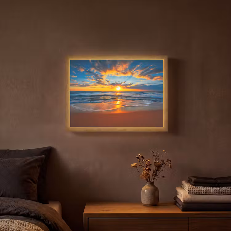 Lightbox - Wandlamp - Zee - Zonsondergang - Strand - Wolken - Oranje — 3