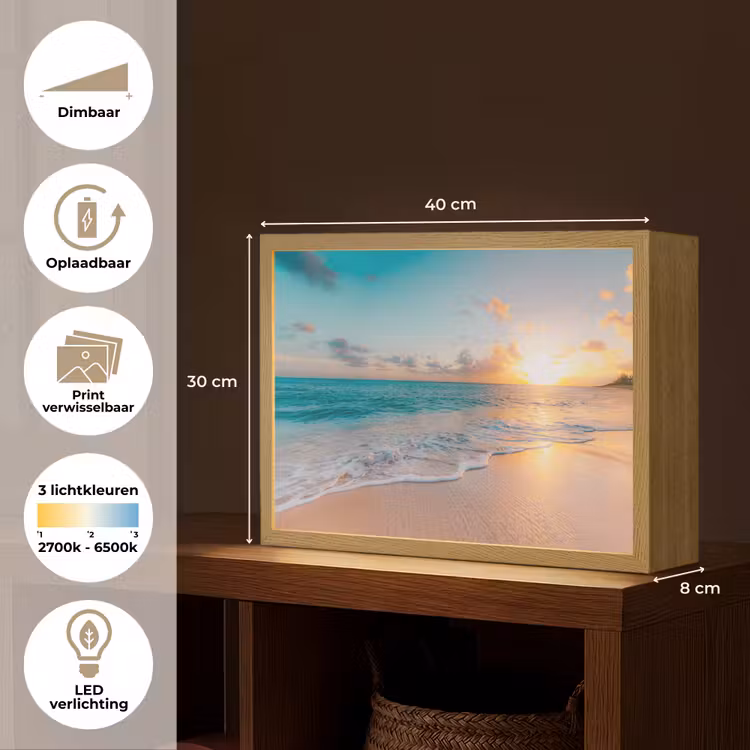 Lightbox - Wandlamp - Zonsondergang - Strand - Zee - Zomer - Blauw — 10