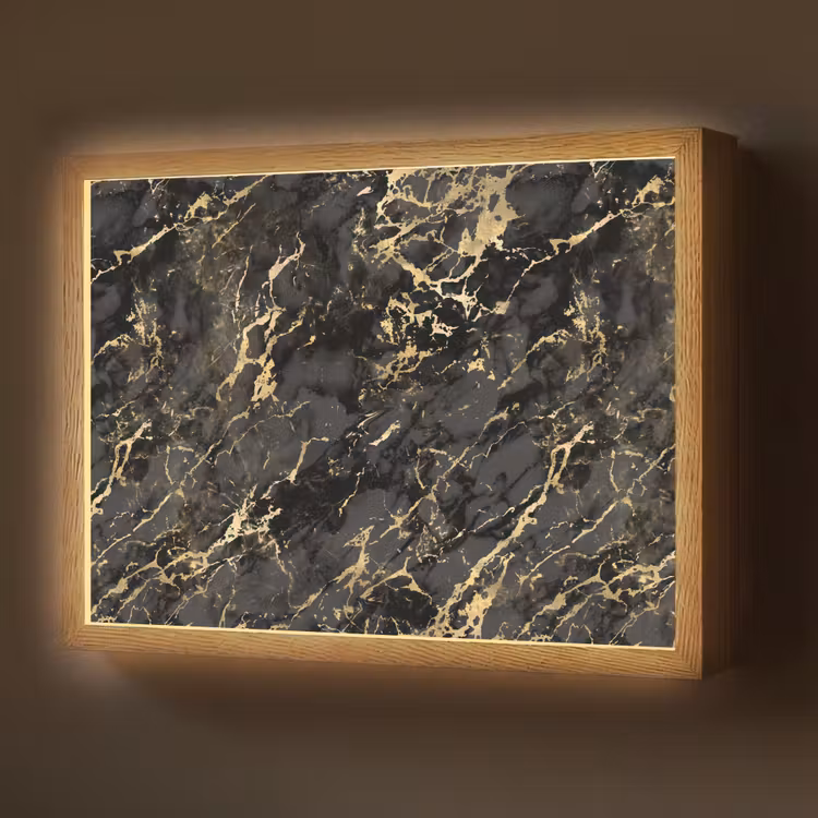 Lightbox - Wandlamp - Marmer - Zwart - Goudstructuur — 1