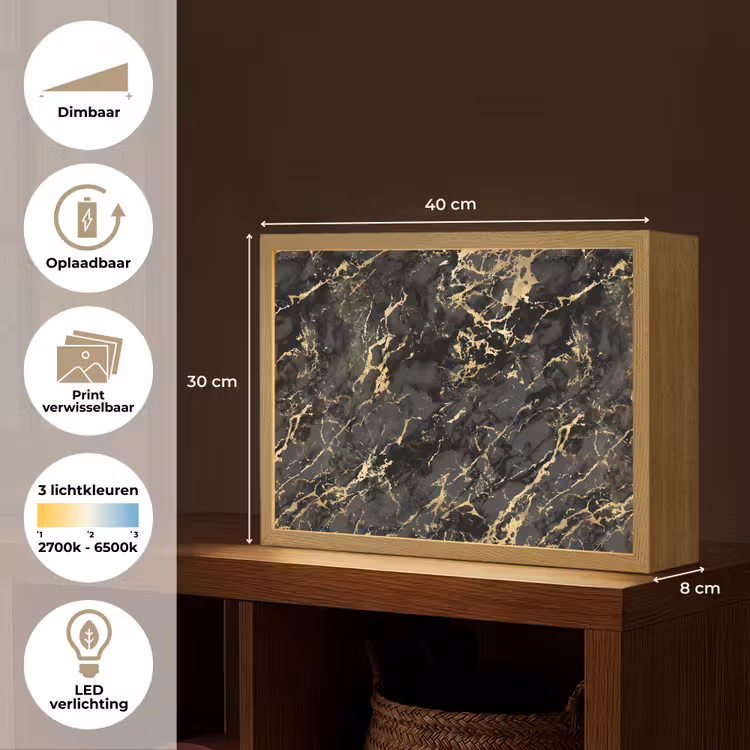 Lightbox - Wandlamp - Marmer - Zwart - Goudstructuur — 10