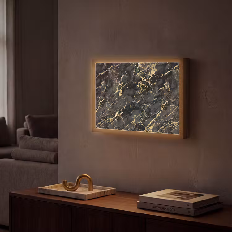 Lightbox - Wandlamp - Marmer - Zwart - Goudstructuur — 2