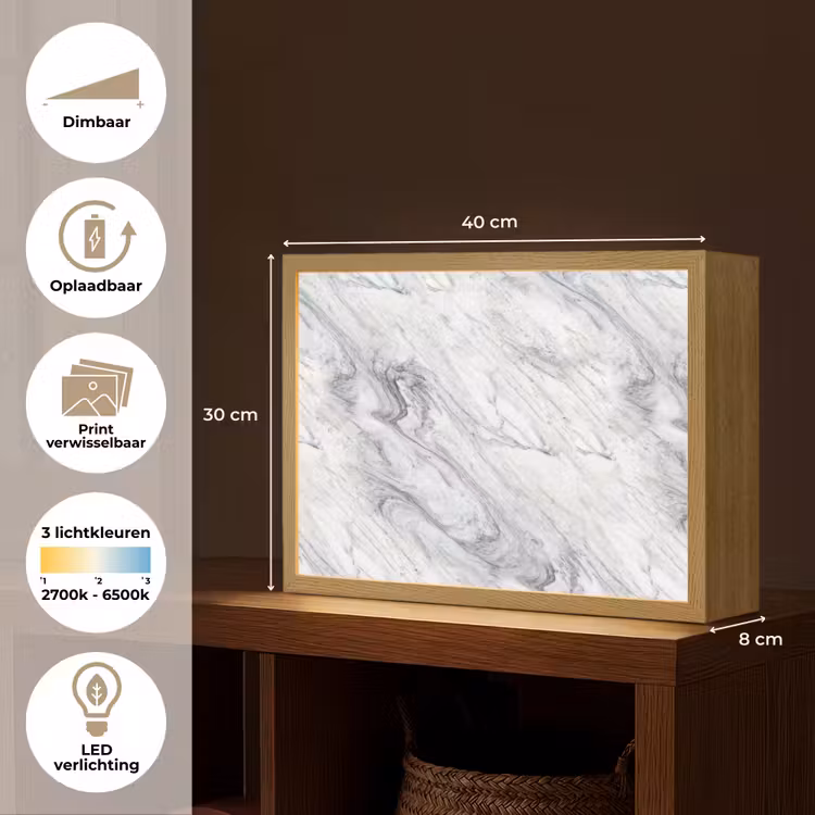 Lightbox - Wandlamp - Wervelende - Grijsstructuur - Marmer - Wit — 10