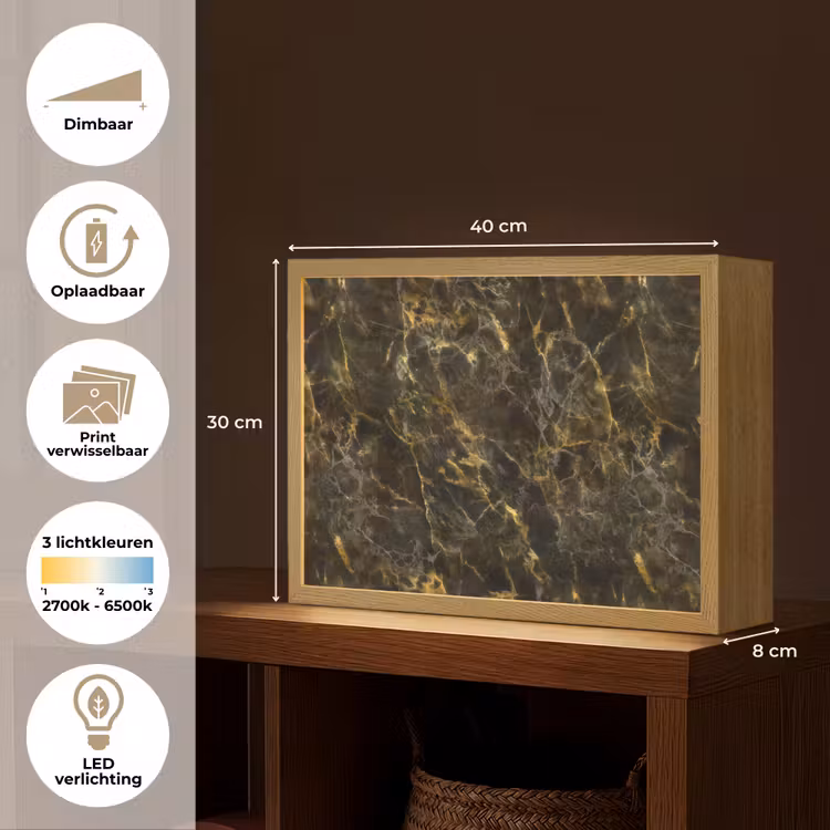 Lightbox - Wandlamp - Zwart - Marmer - Goud — 10