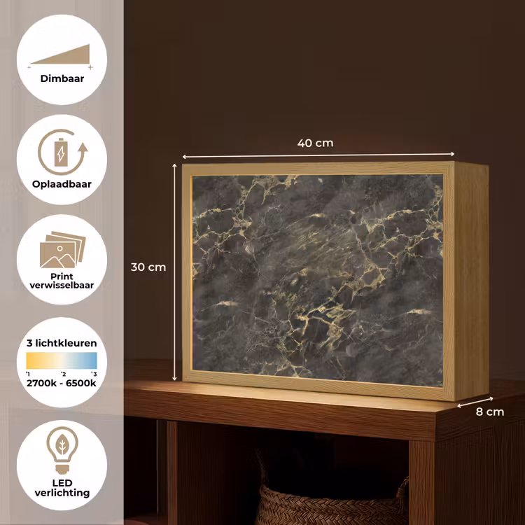 Lightbox - Wandlamp - Zwart - Marmer - Goud - Nerf — 10