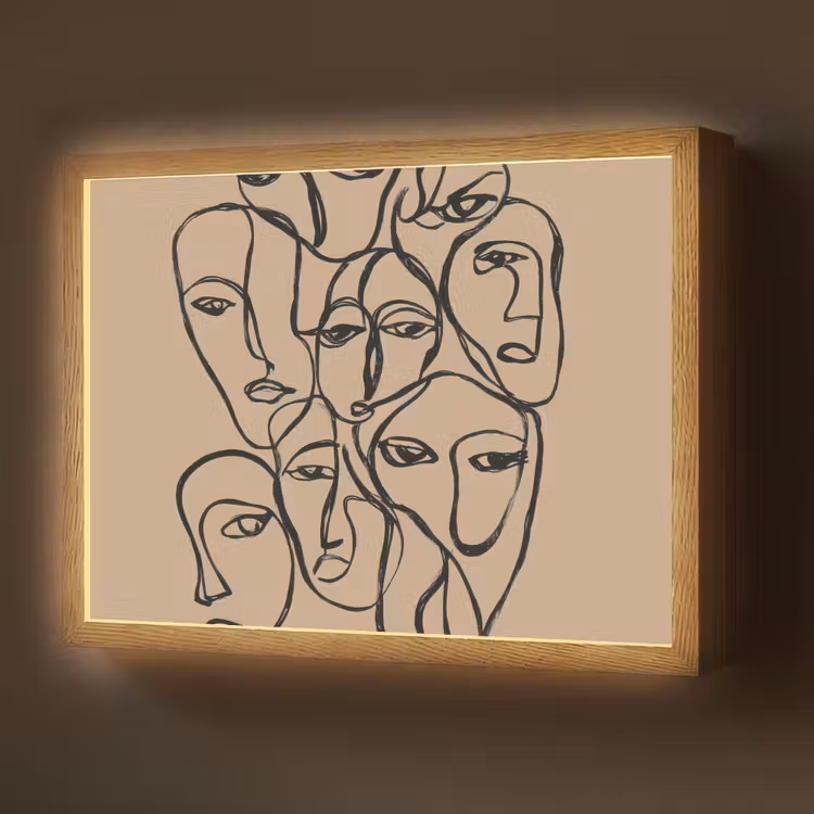 Lightbox - Wandlamp - Gezichtenzee - Lijntekening - Abstract — 1