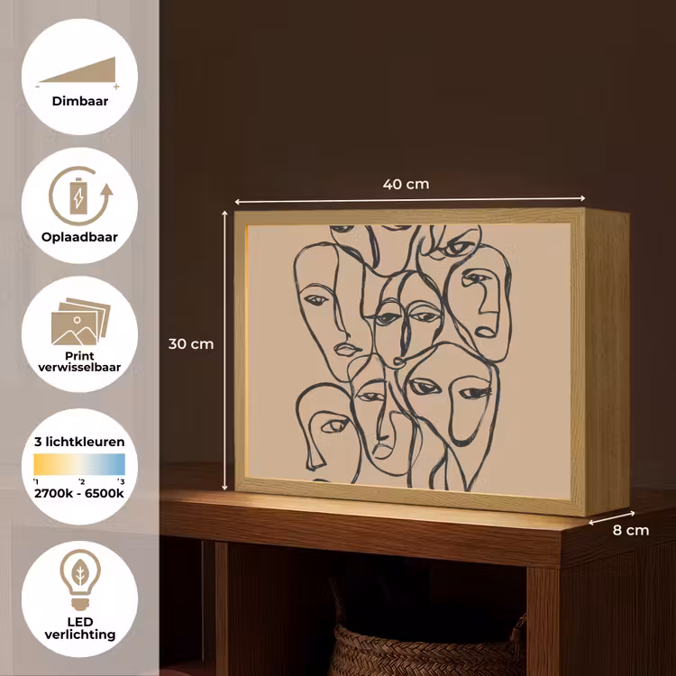 Lightbox - Wandlamp - Gezichtenzee - Lijntekening - Abstract — 10