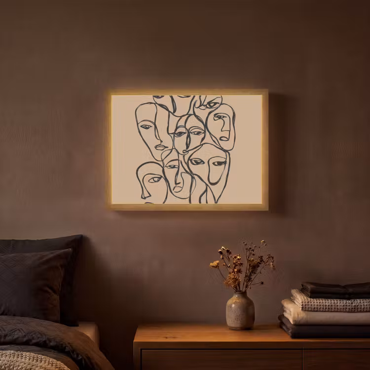 Lightbox - Wandlamp - Gezichtenzee - Lijntekening - Abstract — 3