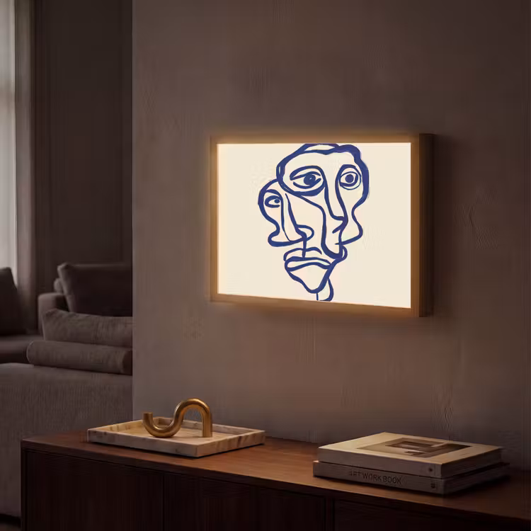 Lightbox - Wandlamp - Lijntekening - Overlappende gezichten - Donkerblauw — 2