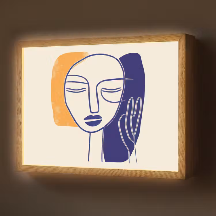 Lightbox - Wandlamp - Minimalistisch - Gezicht - Hand - Oranje - Blauw — 1