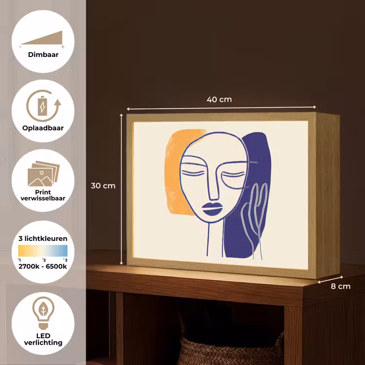 Lightbox - Wandlamp - Minimalistisch - Gezicht - Hand - Oranje - Blauw — 10