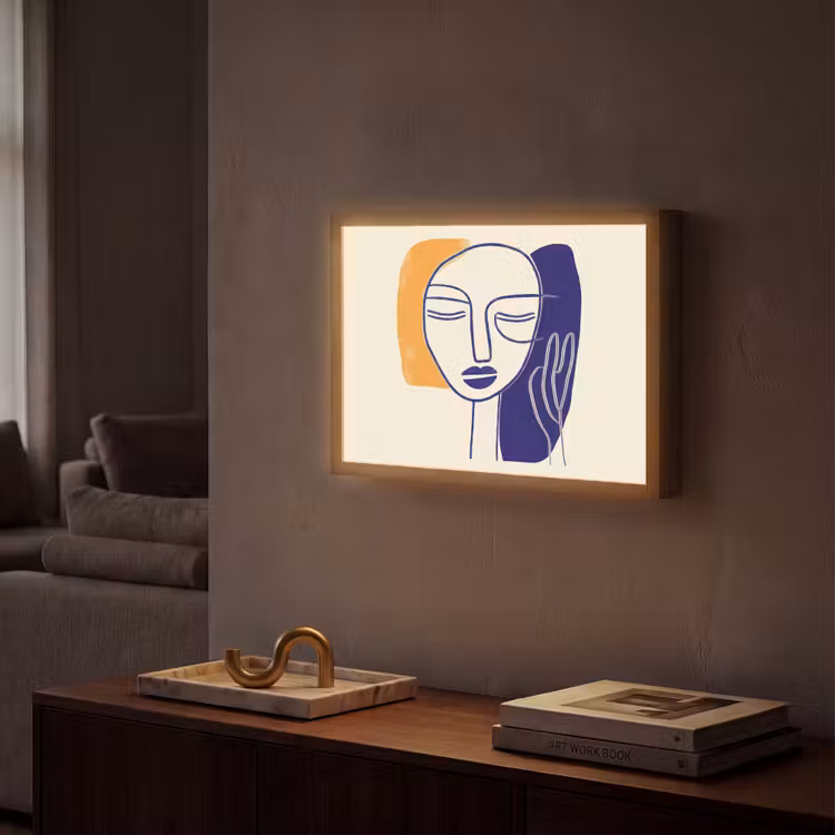 Lightbox - Wandlamp - Minimalistisch - Gezicht - Hand - Oranje - Blauw — 2