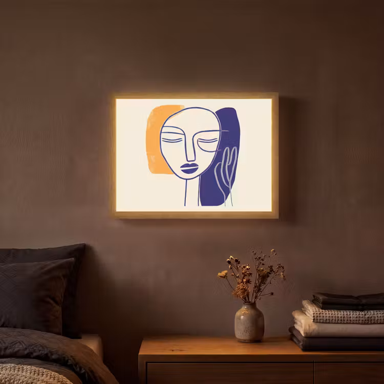 Lightbox - Wandlamp - Minimalistisch - Gezicht - Hand - Oranje - Blauw — 3