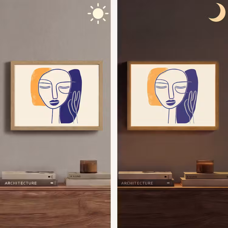 Lightbox - Wandlamp - Minimalistisch - Gezicht - Hand - Oranje - Blauw — 6
