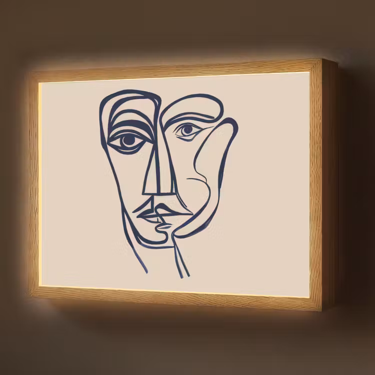 Lightbox - Wandlamp - Minimalistisch - Lijnillustratie - Beige - Donkerblauw — 1