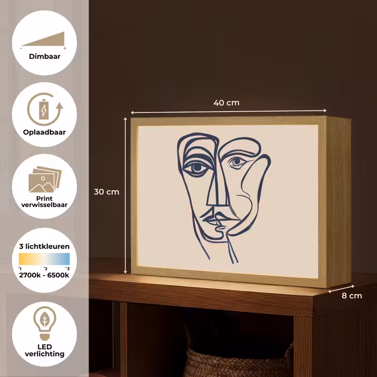 Lightbox - Wandlamp - Minimalistisch - Lijnillustratie - Beige - Donkerblauw — 10