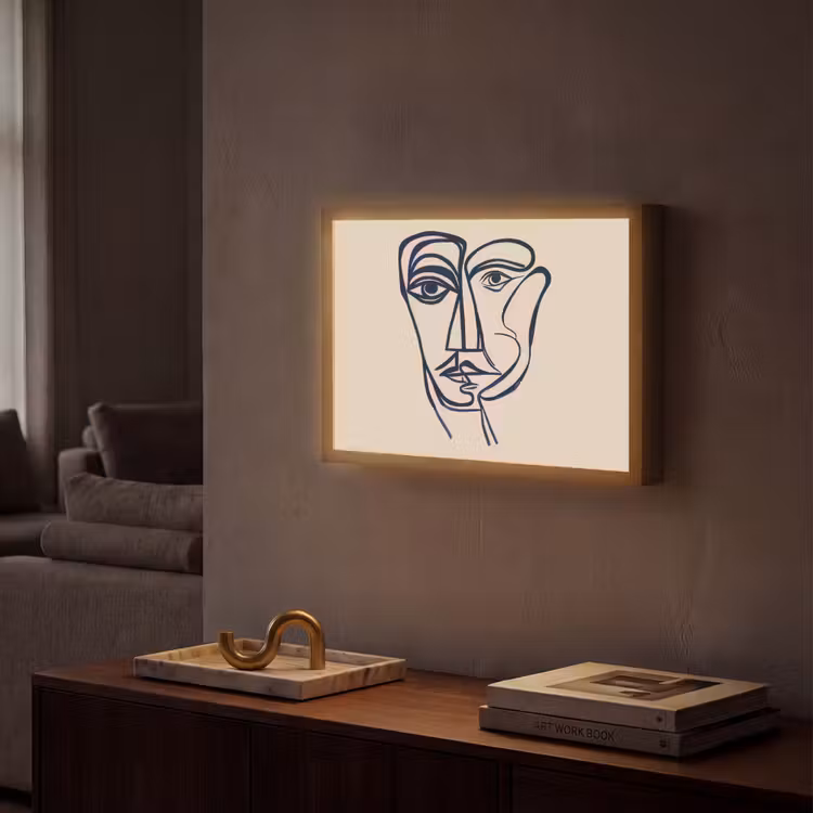 Lightbox - Wandlamp - Minimalistisch - Lijnillustratie - Beige - Donkerblauw — 2