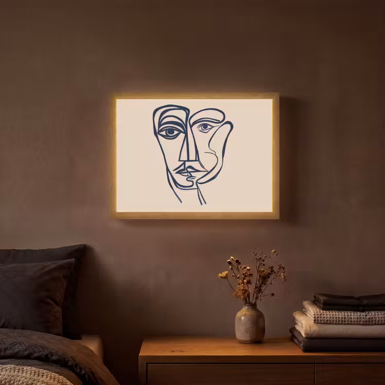 Lightbox - Wandlamp - Minimalistisch - Lijnillustratie - Beige - Donkerblauw — 3