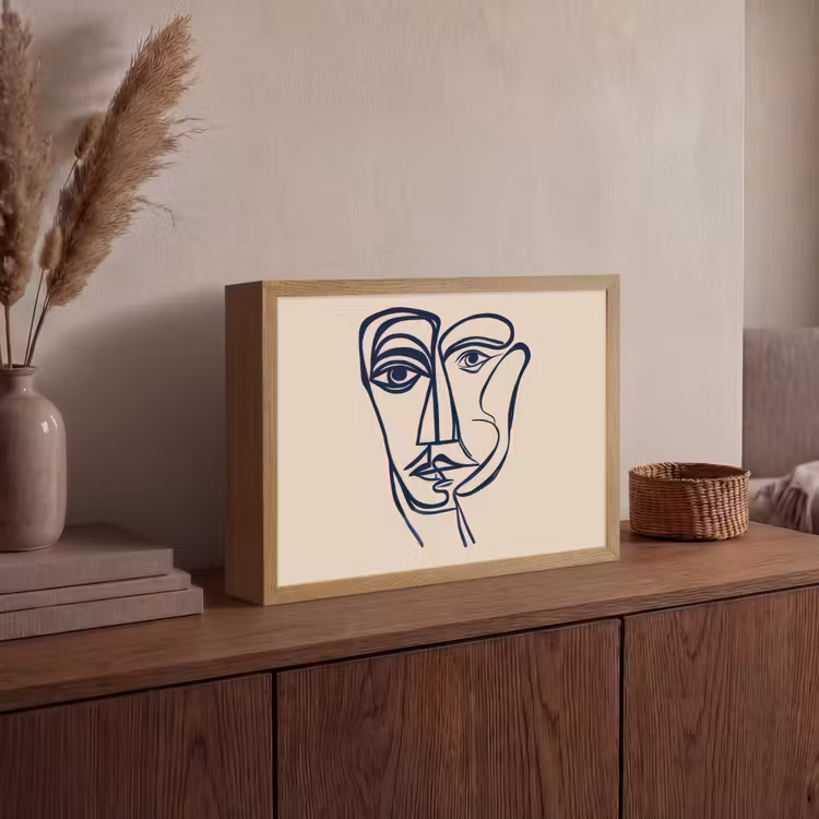 Lightbox - Wandlamp - Minimalistisch - Lijnillustratie - Beige - Donkerblauw — 4