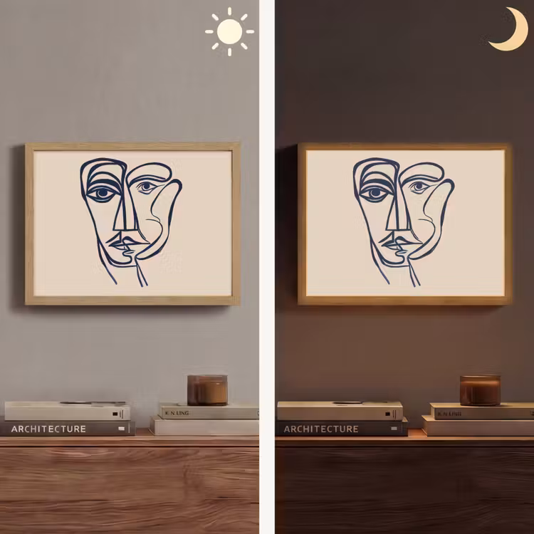 Lightbox - Wandlamp - Minimalistisch - Lijnillustratie - Beige - Donkerblauw — 6