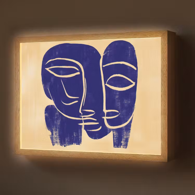 Lightbox - Wandlamp - Okergeel - Blauw - Eenvoudige lijnen — 1