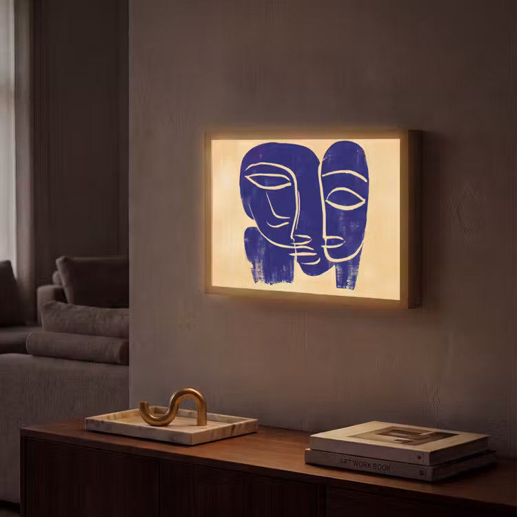 Lightbox - Wandlamp - Okergeel - Blauw - Eenvoudige lijnen — 2