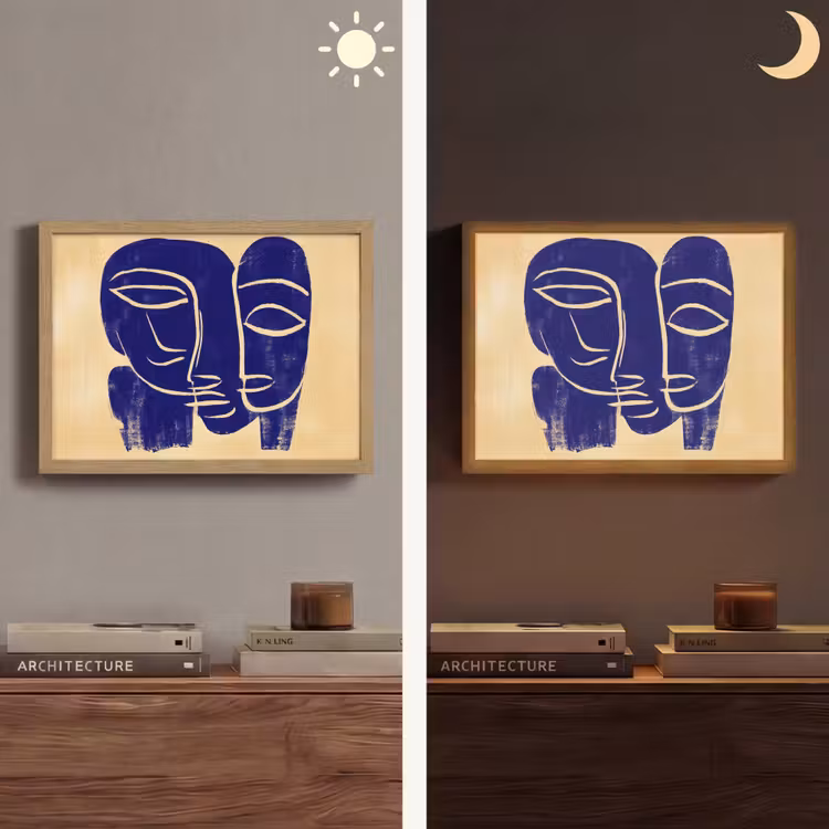 Lightbox - Wandlamp - Okergeel - Blauw - Eenvoudige lijnen — 6