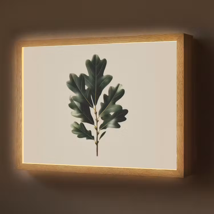Lightbox - Wandlamp - Eikenbladeren - Beige - Groen - Golvende randen — 1
