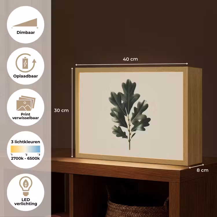 Lightbox - Wandlamp - Eikenbladeren - Beige - Groen - Golvende randen — 10