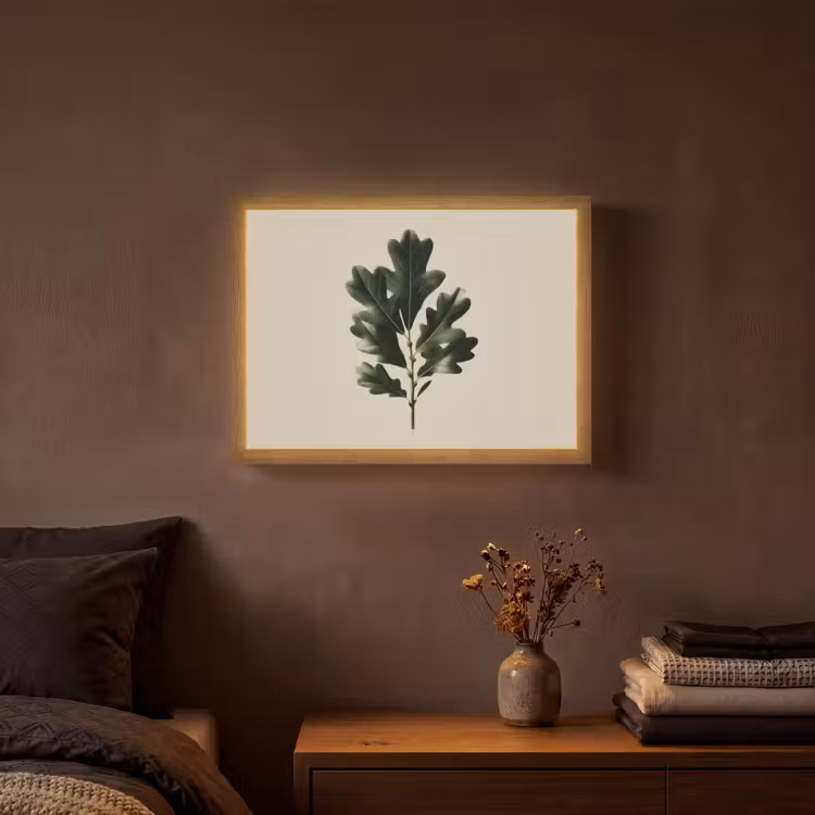 Lightbox - Wandlamp - Eikenbladeren - Beige - Groen - Golvende randen — 3