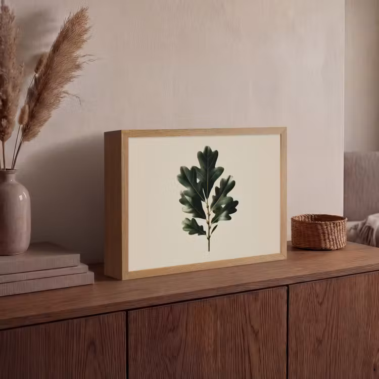 Lightbox - Wandlamp - Eikenbladeren - Beige - Groen - Golvende randen — 4