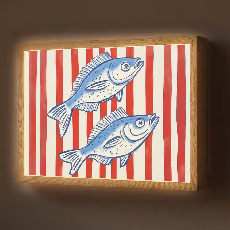 Lightbox - Wandlamp - Vissen - Verticale strepen - Blauw - Rood — 1