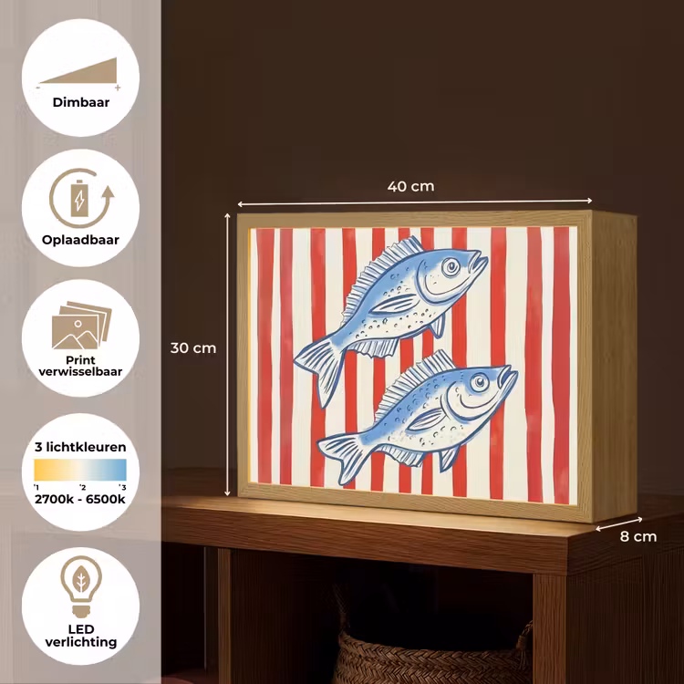 Lightbox - Wandlamp - Vissen - Verticale strepen - Blauw - Rood — 10