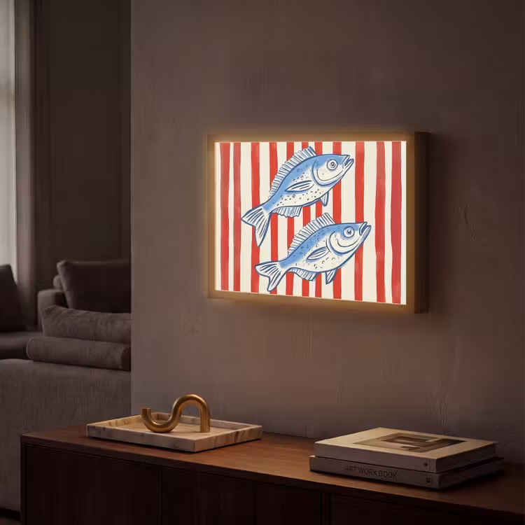 Lightbox - Wandlamp - Vissen - Verticale strepen - Blauw - Rood — 2
