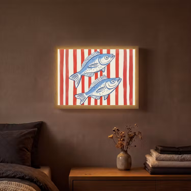 Lightbox - Wandlamp - Vissen - Verticale strepen - Blauw - Rood — 3