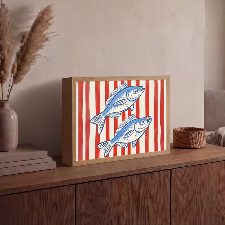 Lightbox - Wandlamp - Vissen - Verticale strepen - Blauw - Rood — 4