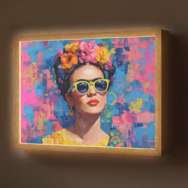 Lightbox - Wandlamp - Vrolijk portret - Vrouw - Bloemenkroon — 1