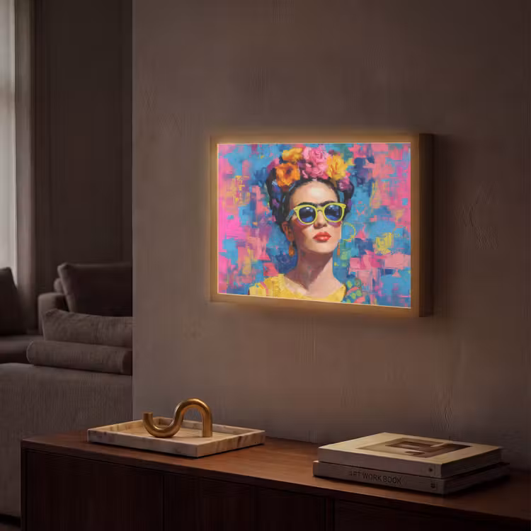 Lightbox - Wandlamp - Vrolijk portret - Vrouw - Bloemenkroon — 2