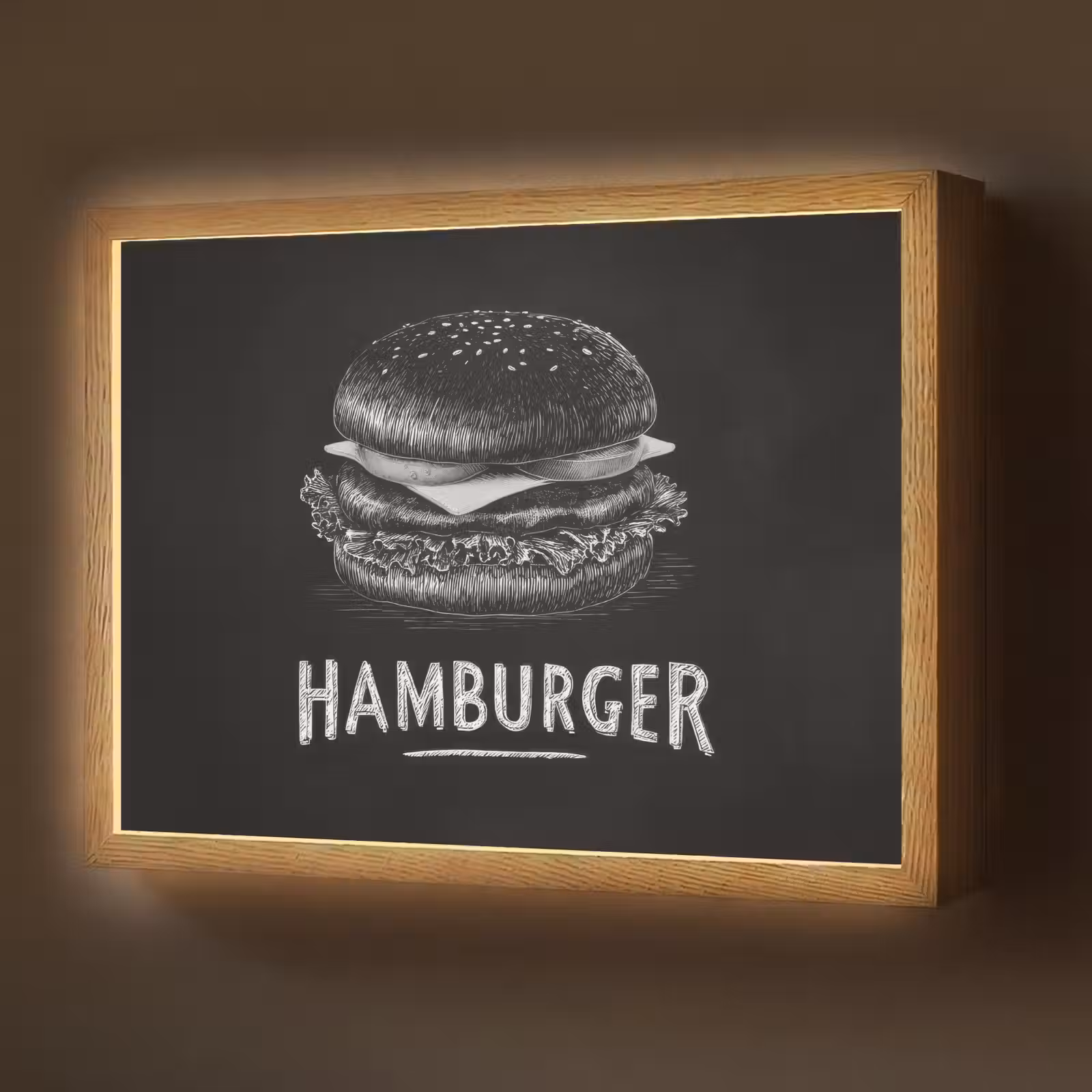 Lightbox - Wandlamp - Hamburger - Krijttekst - Zwart - Wit — 1