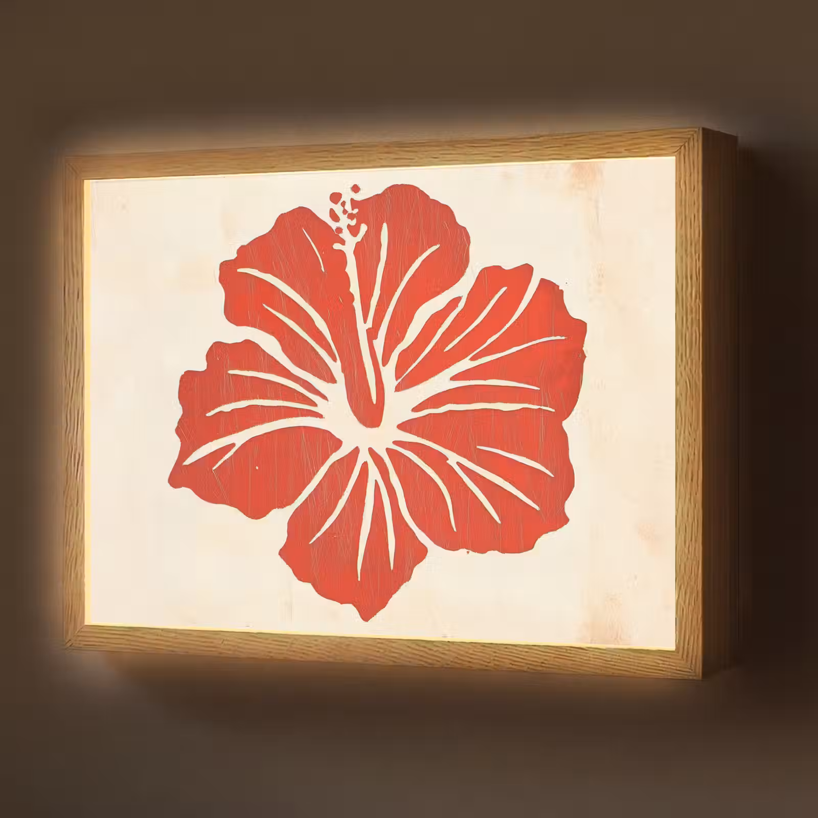 Lightbox - Wandlamp - Rode hibiscusbloem - Textuur achtergrond - Beige — 1