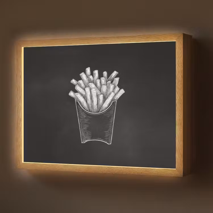 Lightbox - Wandlamp - Friet - Witte krijttekening - Zwart — 1
