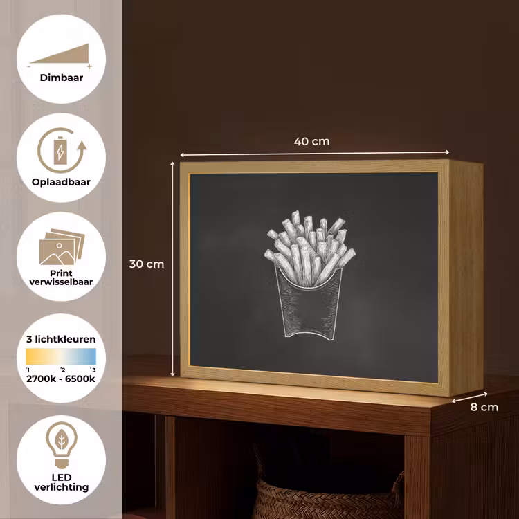 Lightbox - Wandlamp - Friet - Witte krijttekening - Zwart — 10