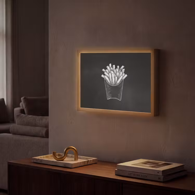 Lightbox - Wandlamp - Friet - Witte krijttekening - Zwart — 2