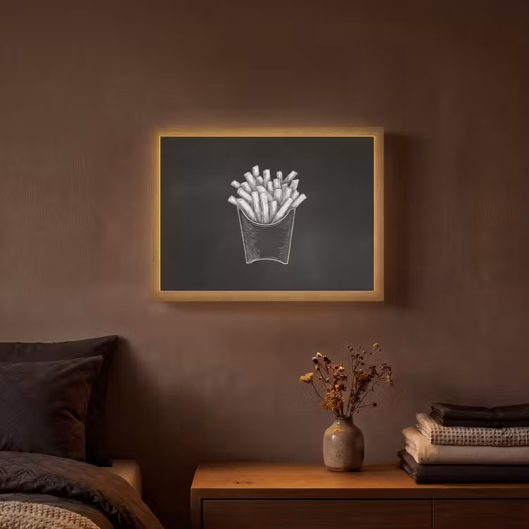 Lightbox - Wandlamp - Friet - Witte krijttekening - Zwart — 3