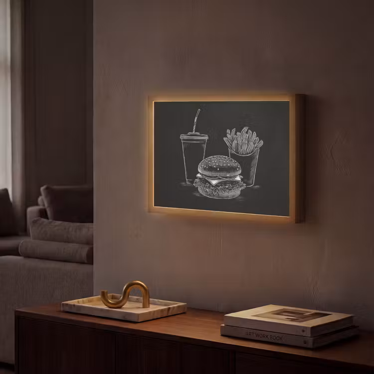 Lightbox - Wandlamp - Hamburger - Friet - Frisdrank - Krijttekening — 2